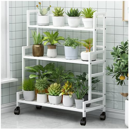 SINBINTA 3-stöckiger Pflanzenständer aus Metall, Leiterregal für Innen- und Außenbereich, Blumentopfhalter, Eckpflanzenregal für Garten, Balkon & Terrasse (weiß)
