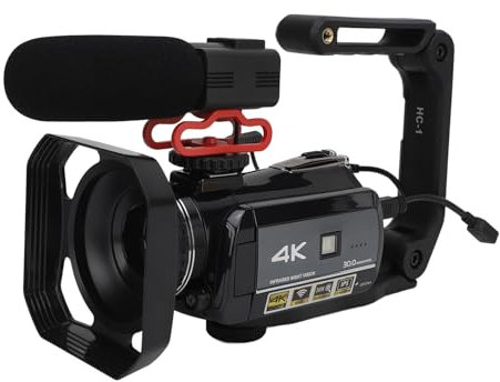 Sxhlseller Videokamera Camcorder 4K 30 MP Ultra HD 3,0 Zoll IPS Rotations Touchscreen IR NightVision Anti Shake mit Mikrofonhaube Handhalterung DV Kamera