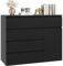 FOREHILL Bedroom Chest of Drawers Black Chest of Drawers with 5 Drawers 1 Door Large Storage Cabinet Dresser Wide Sideboard for Living Room Hallway 100x40x80cm