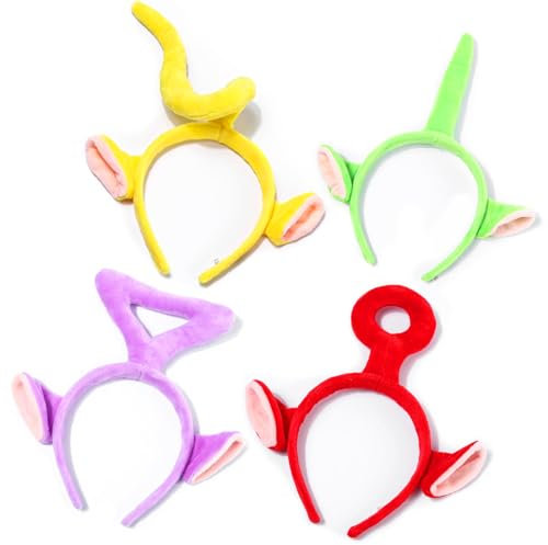 Aonuily Teletubbies Stirnband, 4 Stück Teletubbies Cartoon Charakter Stirnband Tinky Winky, Po, Laa-Laa, Fancy Dress Kostüm Haarband Geburtstag Zubehör für Erwachsene Kinder Geschenk