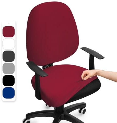 BalladHome Bürostuhl Bezug Stretch Bezug Für Bürostuhl Universal Office Computer Stuhlbezug Drehbare Office Stuhlbezüge Abnehmbare Waschbare Bürostuhl Stuhlhussen Bezug (Wine Red,2PC)-F