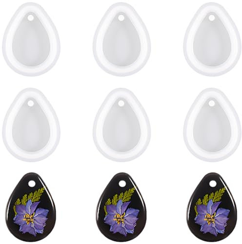 Nifocc 6 pezzi Teardrop ovale gioielli in resina epossidica teardrop ovale portachiavi in silicone stampo per gioielli in ghisa con fori per fai da te