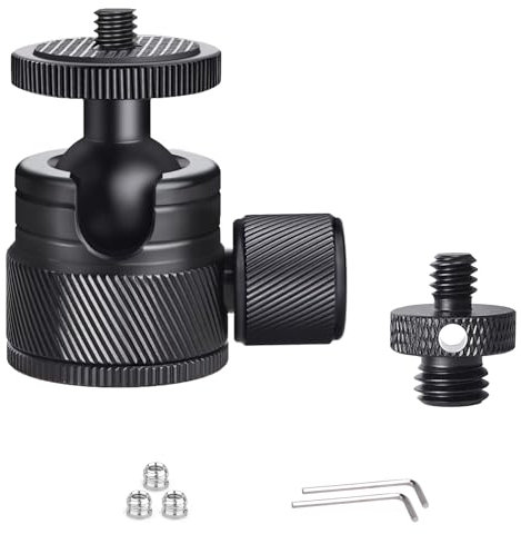 ARTCISE Mini testa a sfera, CB20 Mini testa per treppiede in metallo da 20 mm con adattatore a vite filettato maschio da 1/4-20 a 1/4-20 per tutte le fotocamere/treppiede/monitor/luce