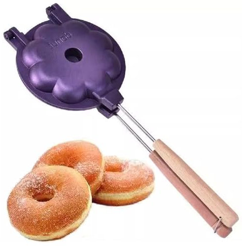 TAMUME Stampo per ciambelle in lega di alluminio con manici in legno per cottura a fiamma aperta