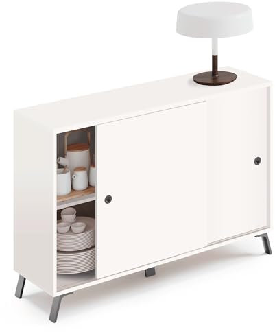 briebe Buffet de salon, meuble de salle à manger auxiliaire, buffet, 2 portes coulissantes, 87 x 120 x 40 cm (H x l x p), design moderne, LYS blanc