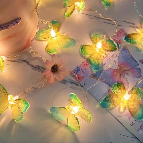 Butterfly String Lights 3m 20LED Fairy Lights Battery Powered Decorative Lights for Home Bedroom Indoor Outdoor Garden Wedding Party Holiday Decoration (Green)
