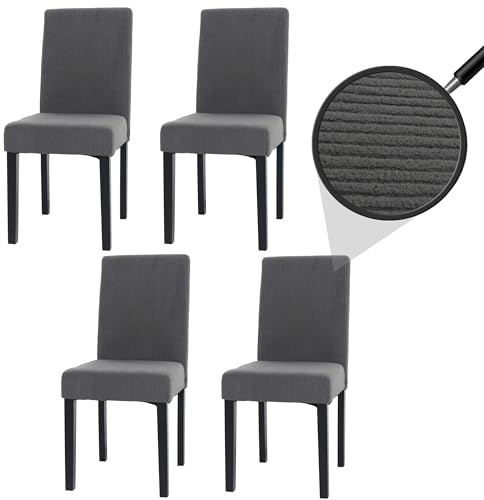 Mendler 4er-Set Esszimmerstuhl Littau, Stuhl Küchenstuhl Hochlehner, Stoff/Textil Cord Holz - dunkelgrau, dunkle Beine