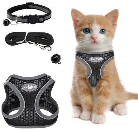 katzengeschirr mit Leine Ausbruchsicher,Verstellbares Katzen Geschirr,katzengeschirr Weichem Lnnenfutter und Atmungsaktivem Mesh mit Reflektierenden für Outdoor Training Gehen(Schwarz XXS)