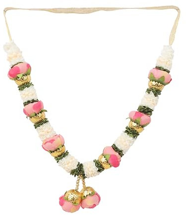 Ghirlanda di fiori artificiali di Mala con nastro di rose Haar Mala per Idol-Mala per statue di Dio, accessori Pooja Sringar, articoli ornamentali per festival tradizionali indiani (dimensioni: -25,4