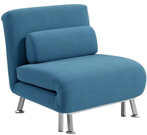HOMCOM Velvet Single Chair Bed, 3-in-1 Convertible Sleeper Chair with Adjustable Backrest, Pillow, for Living Room, Bedroom, Blue