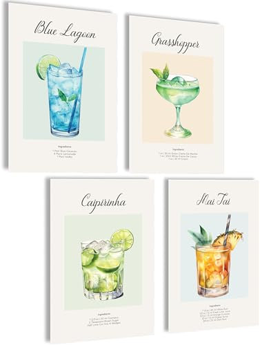 Cocktail Bilder Küche Cocktail Poster Cocktail Deko Poster Aesthetic Bar Deko Küchenbild Küchenposter Cocktails Bild Küchen Bilder für Küche Cocktail Karten (Cocktails 2, 4x A4 | ohne Rahmen)
