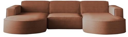 Kaiser Möbel - Sofa U Form - Ecksofa Cord - 299 cm lang, 165 cm breit - Big Sofa, Wohnzimmer Couch Extra Groß, Relaxsofa, Wohnlandschaft U Form XXL - Modena Sofa Ziegel