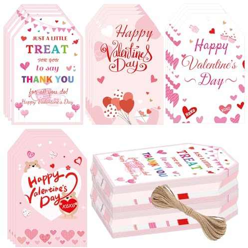 Geschenkanhänger zum Valentinstag, mit Schnur, 8,9 x 5,6 cm, Rosa, Happy Valentine's Day, Geschenkanhänger zum Valentinstag, 100 Stück