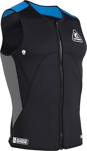 CRESSI Guardian Man Neoprene Zipper Vest Black/Blue 2mm M/3 - Double Lined 2mm Neoprene Vest with Zip, for Swimming, Snorkeling, Sup, Surfing, Kayaking and Water Sports, Black/Blue, M/3, Men's
