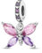 Charm Pendente Farfalla in Argento 925 con Pietre Rosa e Viola per Pandora