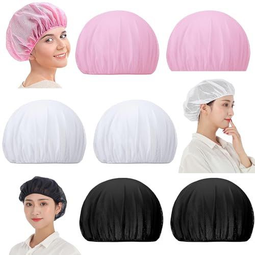 6 Stück Elastische Haarnetz zum Schlafe, Verstellbares Nacht Schlaf-Haarnetz, Atmungsaktive Haarnetz Mütze, Elastisch Bonnet Sleep Cap Mütze für Damen und Herren, Nachtschlaf (Weiß, Schwarz, Rosa)