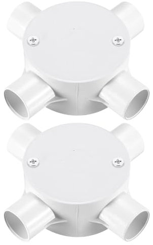 sourcing map 2Pcs PVC Conduit Box Junction Box 4 Way 20mm with Cover, M4 Screws for Home Hose Electrical Conduit Electronic Projects