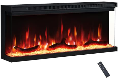 FlameKo Leura 102cm/40 3 Sided view Electric Fireplace Wall Mounted or Recessed 9 Colour Flame Effect TV Compatiable Media Wall Fire Heater 900W/1800W, Remote Control