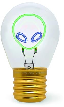 LEGAMI - Glühbirnenförmige Tischlampe, wiederaufladbar mit USB Kabel, kabellos, Glühbirnen Fiktion, Alien Thema, 6,8 x 10,3 cm