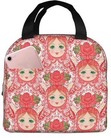 Bufhje Traditional Russian Nesting Doll with Flowers Lunch Bag Large Tote Bag Reusable Lunch Box Container for Women Men Office Work Picnic, 10l