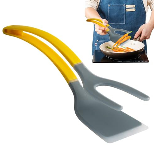 Tong Spatula Flipper Combo, 2 in 1 Toaster Tongs, Ergonomic Handle Kitchen Tool, Cooking Utensil for Bread, Toast, Steak, Omelette, Pancake, Frying