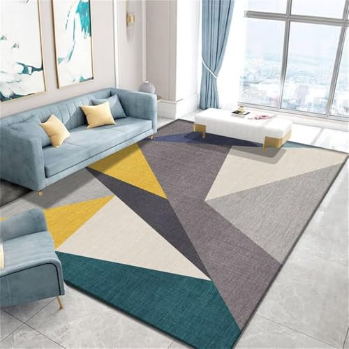 QGYFRE Bureau 90x120CM Bleu Tapis Salon Pas Cher de Cuisine antidérapant rectangulaire Gris Jaune Carré Chambre Adulte Deco Gaming