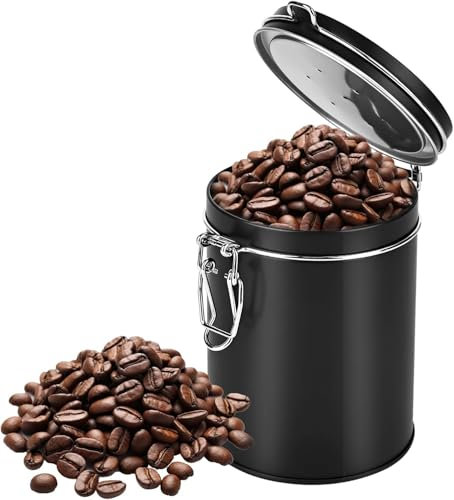 Kaffeedose Edelstahl Luftdicht mit Ventil – 1L Vakuum Kaffeebehälter Schwarz für Frischhaltung – Aromaschutz Vorratsdose mit Deckel für Kaffeebohnen Pulver Tee Nüsse Aufbewahrung