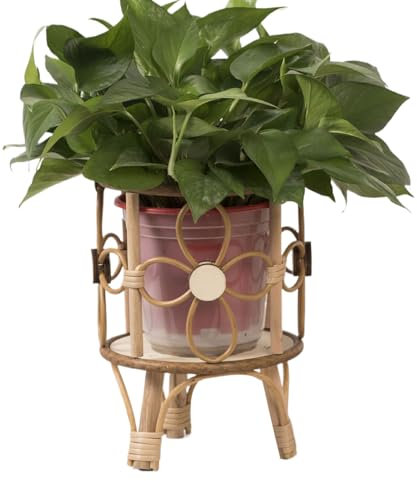 Genérico Soportes Para Plantas De Madera, Cestas Huecas De Rattán Para Plantas En Interior, Banco Estantería Con Patas Para Macetas Y Soporte Rústico Para Balcón, Terraza Y Salón