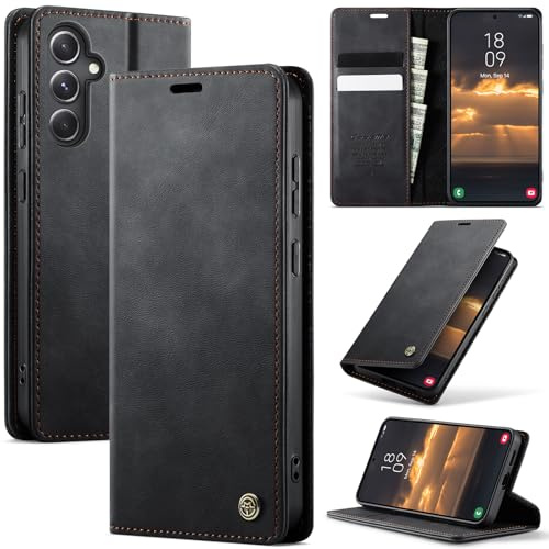 Cracedily Handyhülle für Samsung Galaxy S23 FE Hülle Premium PU Leder Klappbar Stoßfeste Tasche Flip Case [RFID Blocker] Magnet Kartenfach Standfunktion Klapphülle Schutzhülle für S23FE, Schwarz