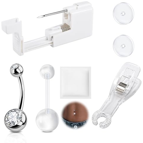 AVYRING Piercing Set, Einweg Piercing-Pistole für Bauchnabel, Nippel, Rook, Lippe, Zunge, Ohren und Nase Professionelles Ohrlochpistole, Piercing Werkzeuge mit Piercing Schmuck für Frauen und Männer