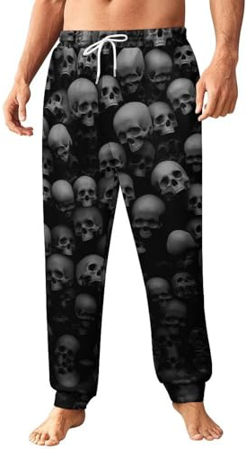 LZNJZ Herren-Jogginghose mit Taschen, grauer Totenkopf-Motiv