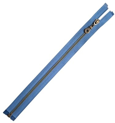 Cerniera lampo in metallo brunito/ottone anticato, divisibile, 5 mm (blu jeans, 30 cm)