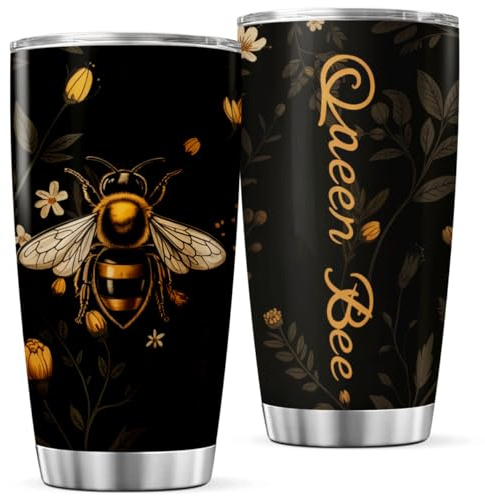 Queen Bee Floral Design 20 Oz Stainless Steel Tumbler For Women Lovers Nature Enthusiasts Heat Drink Bottle Outdoor Travel Hot Coffee Mug Insulated Iced Cool Tea