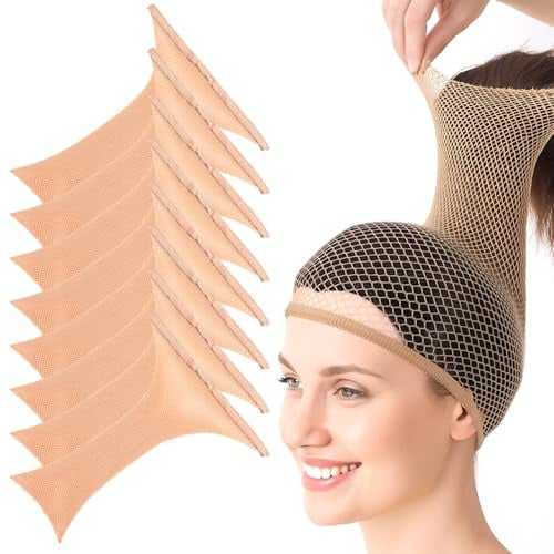 Sibba 8 Stück Haarnetz Wig Cap Perückenkappe für Frauen Elastisches Haarnetz mit großem Maschenabstand, rutschfestes, bequemes Nylon-Haarnet