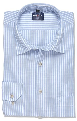 Marvelis Herren T-Shirt Langarm 602014,Gestreift,Casual,Kent-Kragen