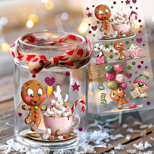 ilka parey Weihnachtssticker Rub on Sticker Weihnachtsmotive Lebkuchenmänner Lebkuchen Figuren - Rubons - Rub on DIY für Windlicht Teelicht- Din lang Bogen rb44