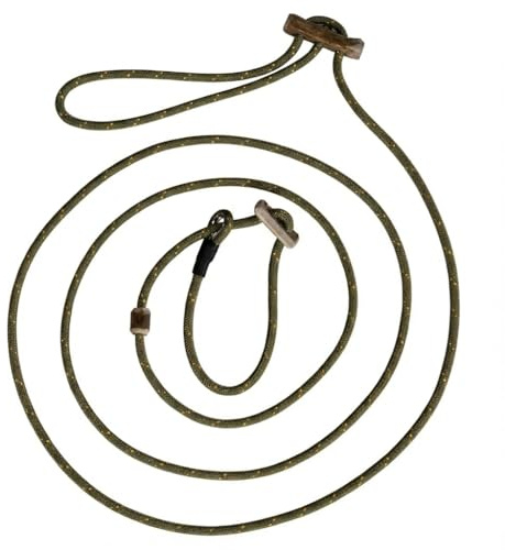 Themahund Moxonleine lautlos mit Zugstopp, 6 mm, 280 cm, Oliv | Dünne Retrieverleine & Umhängeleine, stufenlos verstellbar, Geweih-Stopp – für Jagd & sensible Hunde