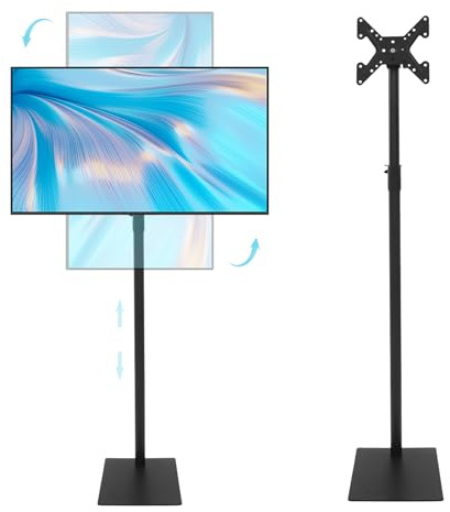 Soporte para TV, soporte de TV de 360°, para 14 – 43 pulgadas, altura regulable de 113 – 184 cm, inclinable, hasta 20 kg, soporte de TV con base, soporte para TV para salón, dormitorio