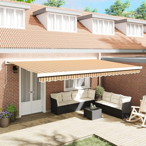 Manuelle Einziehbare Markise Gestreift 500x300 cm für Terrasse und Balkon, Wetterbeständige Sonnenschutz Markise mit Robustem Material