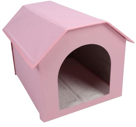 RASTKY Große Hundehütte für Drinnen und Draußen, Doppelseitige Matratze für Katzen, Welpen, Kaninchen, Wasserdichtes Nylongewebe, 51,9 X 41,9 X 39, cm, Einfach zu Montieren (PINK)