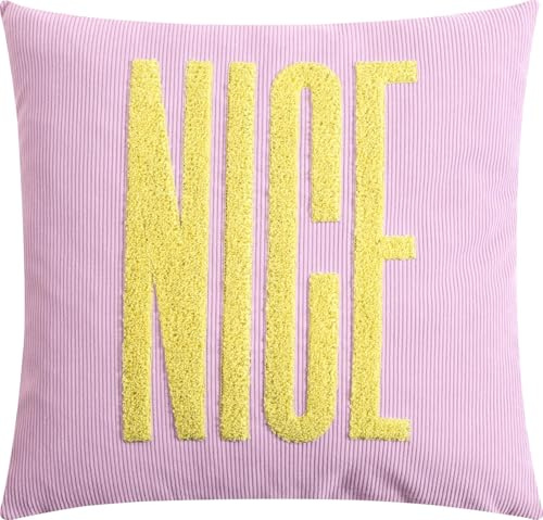 MAGMA Kissenhülle Zierkissenhülle Pixie | 3D-Optik | ca. 45x45 cm | Cordstoff | Herz Nice Oh la la und Kirschen getuftet (Lila)
