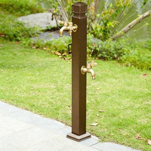 Yidlkecqey Colonna d'Acqua Esterna 105cm, Fontana da Giardino in Alluminio con Doppio Rubinetto in Rame e Pistola ad Alta Pressione, Anti-Gelo per Cortile(Type A)