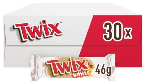 Twix White Doppelriegel Karamell Keks weiße Schokolade Vorratspack 30x46g | Zartschmelzende weiße Schokolade mit knusprigem Keks und cremigem Karamell — der beliebte Genuss fürs Büro oder zum Teilen