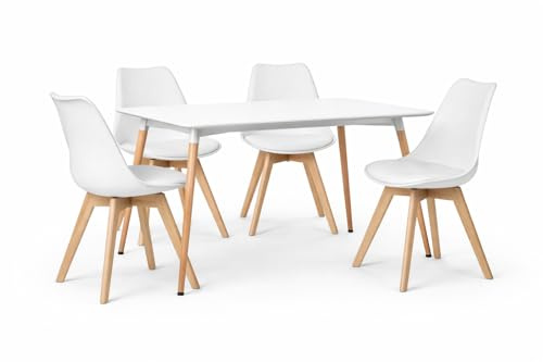 MUEBLIX.COM | Mesa de Comedor Garmo + 4 Sillas Aneto, Mesa Rectangular con Tablero Resistente MDF, Patas Rigidas de Madera, con Diseño Moderno