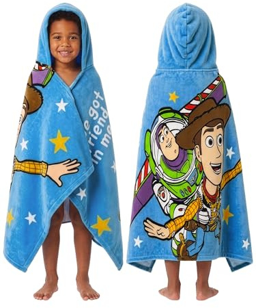 Disney Toy Story Toalla Playa Niño con Woody Y Buzz Lightyear, Toalla Niño con Capucha para Piscina Y Baño, One Size