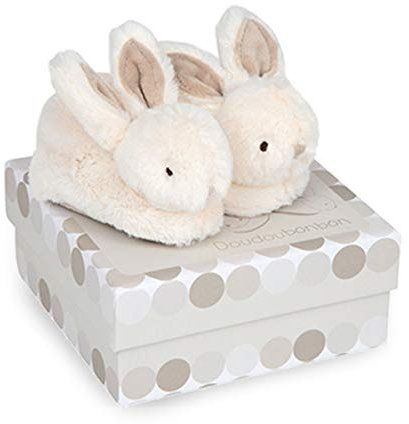 Doudou Et Compagnie - Coffret Chaussons Avec Hochet Taupe - Lapin Bonbon - De 0 À 6 Mois - Doux Et Chaud - Idée Cadeau Naissance Fille Et Garçon - DC1310
