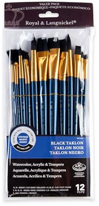Royal and Langnickel RSET-9301 Taklon Variety Brush Set - Soft Black (Pack of 12)
