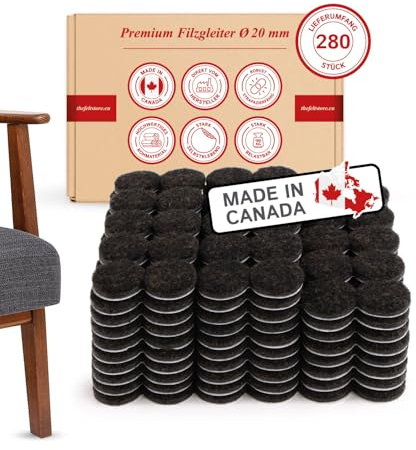 Hochwertige Filzgleiter Selbstklebend, Rund 20mm - 280 Stück, Ideal für Stuhl- & Möbelschutz, Schützt Böden vor Kratzern, Extra Dick & Stark, Filz Pads für Laminat und Parkett - Made in Canada