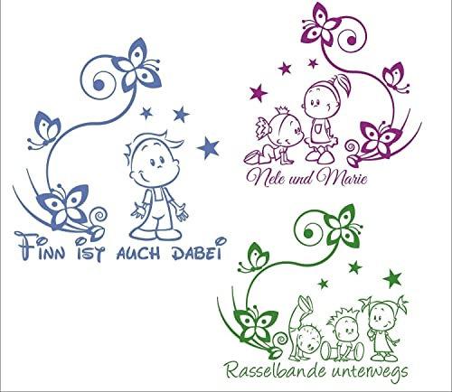 A&D Foliendesign - Babyaufkleber Kinderaufkleber Autoaufkleber - Geschwister inkl. Wunschtext (freie Motiv,- Schrift.- und Farbwahl)