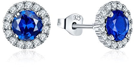 JO WISDOM Ohrstecker Blau Saphir Silber 925 Damen Runde Ohrringe Stecker mit 3A Zirkonia September Geburtsstein,Schmuck für Frauen